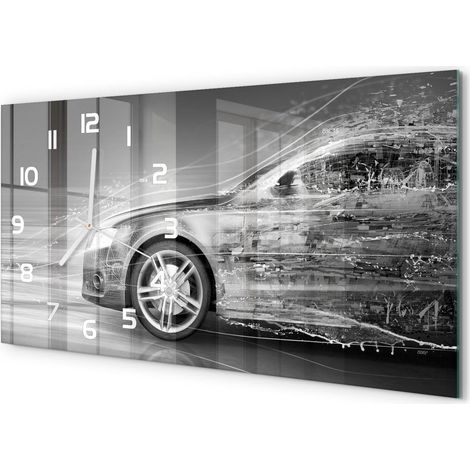 Horloge Murale Originale 60x30 cm Verre Trempé Cadeau Maison Moderne Voiture en accélération (1/5)