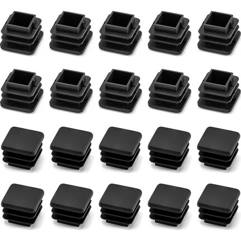 20 PCS 2 x 2 cm Embout de Bouchon en Plastique Noir carré pour Tube de Tuyau, Jambe de Chaise (1/5)