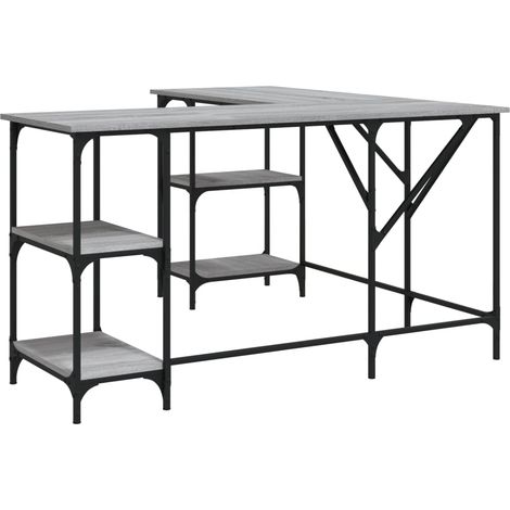 Bureau table poste de travail meuble d'ordinateur informatique étude sonoma 139 x 139 x 75 cm bois d'ingénierie gris