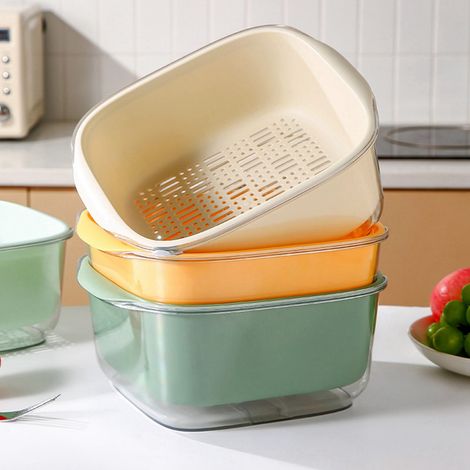 Wäschekorb-Set mit zwei Ebenen, doppelwandiges Kunststoff-Abtropfbecken, weiß, 27 cm (1/5)