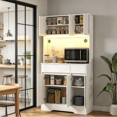 Aparador alto de cocina 100x38x180 cm blanco en MDF, LED RGB y almacenaje - CHICFURN (1/5)