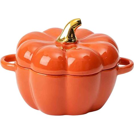Bol Citrouille - En Céramique - Compatible Four - Avec Couvercle Et Poignées - 450 Ml - Hauteur 11,5 Cm - Diamètre 13,3 Cm - 1 Pièce