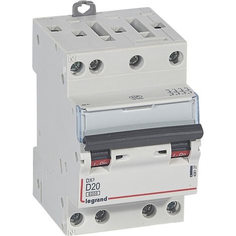 Disjoncteur DX³6000 10kA arrivée haute et départ bas à vis 4 Pôles 400V 20A courbe D LEGRAND 408127 (1/2)