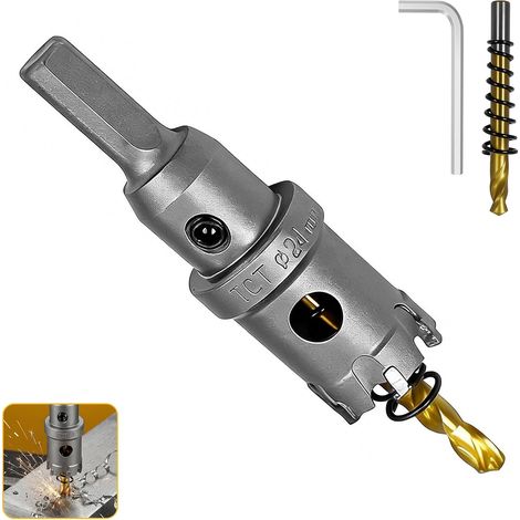 24 mm Tungsten Carbide Hole Saw with Titanium Pilot Drill, Drill Bit for Stainless Steel, Sheet Metal, Metal Tube, Fast and Precise Cutting, Hole Saw for Metal (1/5)