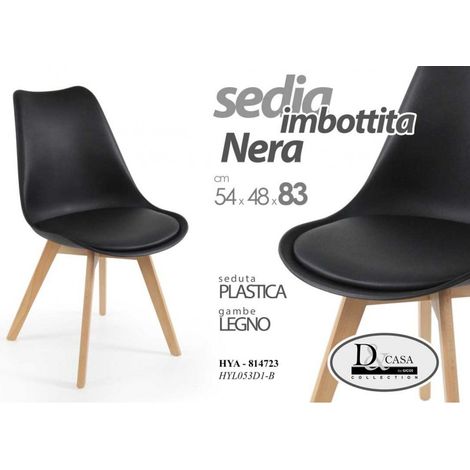 4x Moderne schwarze gepolsterte Stühle für Wohnzimmer und Büro mit Holzbeinen