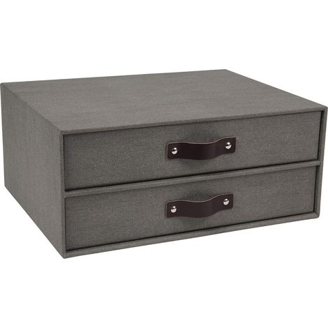 Boîte de mini organiseur de bureau pour documents et matériel de bureau, organiseur de bureau avec 2 tiroirs, boîte de rangement avec tiroirs en fibre de bois et papier, noir