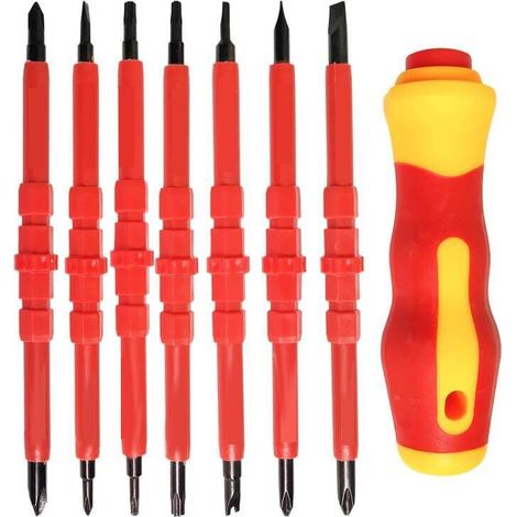 Jeu de tournevis d'électricien isolés 7 pièces Kit d'outils de réparation d'électricien multifonction 14 en 1 interchangeable en alliage (1/3)