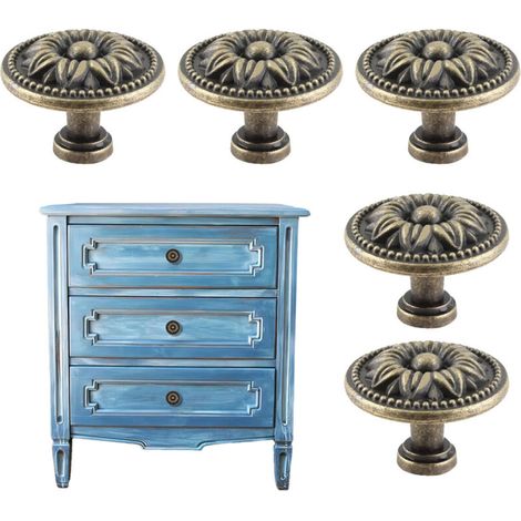 Pomelli rotondi per mobili con finitura bronzo anticato, set da 5, montaggio semplice a foro singolo, stile vintage ed elegante