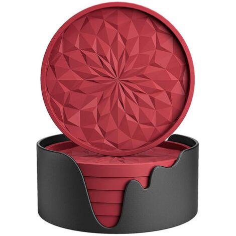 Coupes à dessert en silicone avec supports, lot de 6, dessous de verre pour boissons chaudes ou froides, antidérapants, antiadhésifs, plateau profond, rouge (1/4)