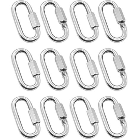 Lot de 12 Maillons Rapides 5/32 Pouces Mousqueton Robuste en Forme de D Maillons de Chaîne Argent Maillon pour Camping Randonnée Équipement de Plein Air Verrouillage (1/5)