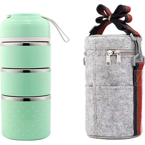 Bote à lunch isolée en acier inoxydable en 1pièces, contenant de nourriture isolé à 3 couches, sac de nourriture pour enfants avec corde, voyage de pique-nique en camping pour adultes (vert) (1/5)