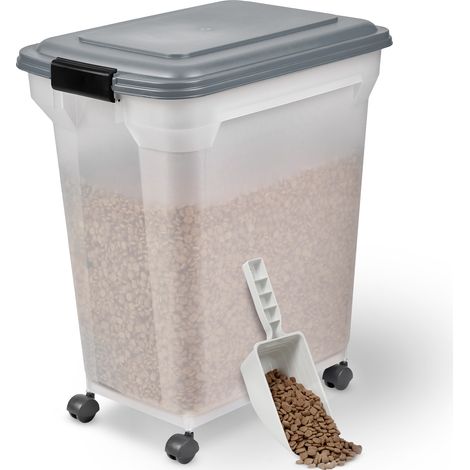 Iris Ohyama Hundefutter Aufbewahrung mit Rollen, 45L/15kg, Grau, Luftdichte Futterbox, Trockenfutter, FutterbehÃ¤lter, FÃ¼r Hunde, Katzen, TierfutterbehÃ¤lter, Schaufel, BPA-frei, Futtertonne, ATS-L