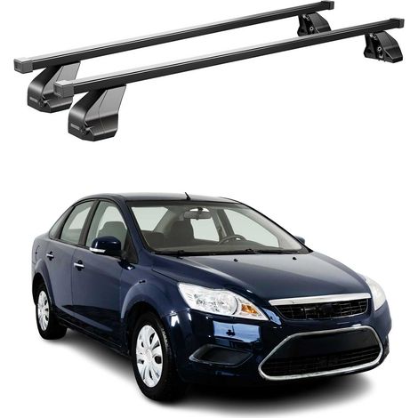 OMAC Barres de toit transversales en acier pour Ford Focus II 2005-2010 – Antivol inclus – Testées City Crash – DIN 75302:2019 – ISO/PAS 11154:2006 – Charge max 75 kg Noir (1/4)