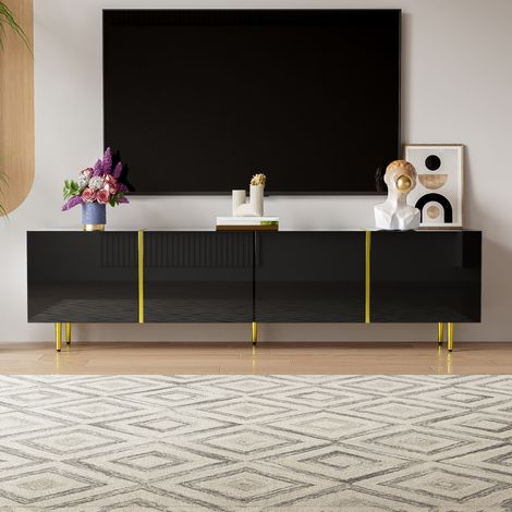 Mueble TV Lacado Negro 4 Puertas, Diseño Moderno Y Depurado, Combinación Negro Y Dorado (1/5)
