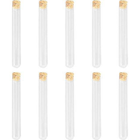 Lot de 10 tubes à essai en verre transparent avec bouchons en liège pour expériences scientifiques-20X2.5CM-transparent