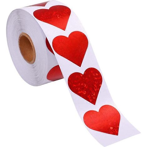 1 rouleau/500 étiquettes autocollantes en forme de cœur pour la Saint-Valentin-2.50X2.50X0.10CM-Red (1/3)