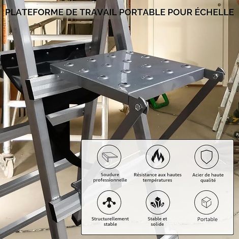 Plateforme D'escalier échelle Plateforme Travail échelles Marchepied Acier Inoxydable Travail Escabeaux échelles Coulisse (1/4)