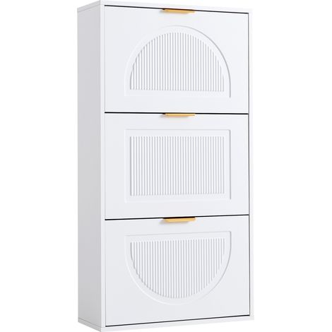 ELVMI Scarpiera con 3 ante a ribalta e ripiani regolabili, per ingresso, in MDF e pannelli, 60 x 24 x 114 cm, Bianco (1/5)