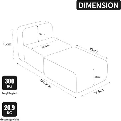 Modulares Ecksofa aus Chenille in Grau 76.5 x 182.5 x 73 cm HOMAIRE (1/5)
