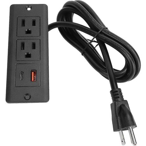 Multiprise encastrable avec 2 prises, 1 port USB-C et 1 port USB-A, fonction de charge rapide, câble de 1,5 m pour télécommande