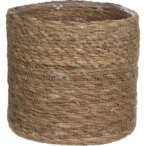 EDM – Panier décoratif en rotin brun naturel 16 cm – Liner imperméable pour plantes d'intérieur – Style scandinave, ethnique, bohème chic