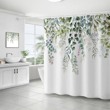 Curtain Shower Anti Mold 180x180cm Sheets Gray Green Waterproof Fabric Polyester Washable Machine Wide Show Curtain with Hem Weighted and 12 Rings for Bathtub or the bathroom (1/5)