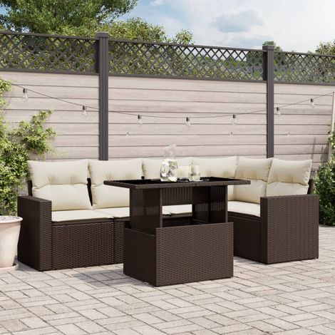 Set sofás de jardín 6 piezas y cojines ratán sintético marrón vidaXL (1/5)