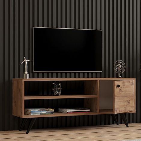 Mobile Porta tv Spinola, un Ripiano, Un'anta, 3 Vani, 120x29x50h cm Marrone Rovere (1/5)