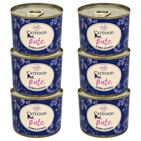 6 x Tacchino con Zucca Alimento per Gatti Monoproteico Lattina senza BPA My Catfood 200g