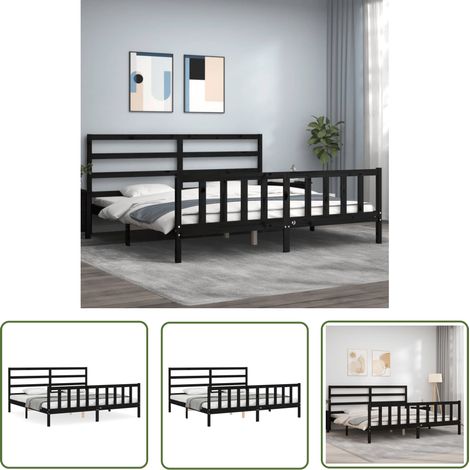 The Living Store Cadre de lit sans matelas noir 200x200 cm bois massif de pin - Lit Double - Cadre De Lit - Lit En Bois - Lit Noir - Lit Design (1/5)