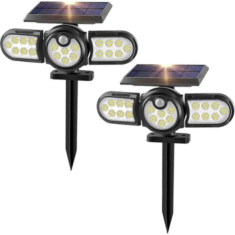 Projecteur solaire extérieur à 120 LED, lot de 2 lampes solaires étanches IP65 (1/5)