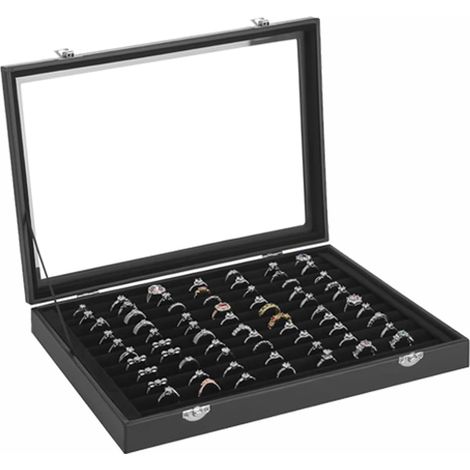 Ring Organiser Tray with 100 Compartments, Clear Window & Soft Velour Lining for Secure Jewellery Storage and Display (1/5)
