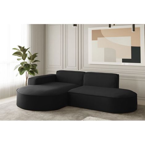 Ecksofa Designersofa PALMA XS in Stoff Opera Velvet Schwarz Ottomane Links (1/2)