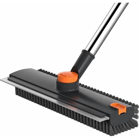 Balai Brosse Sol, 3-en-1 Balai Interieur avec Long Nanche, Tête Poils Pivotant, Balai Raclette, Ramasse poils Animaux, pour les Carreaux, Interstices, Traces, salle Bains, Cuisine, Murs(Gris) (1/5)