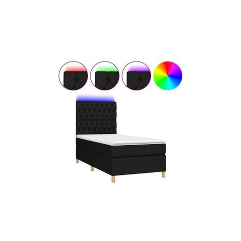 Sommier à lattes de lit et matelas et LED Noir 90x200 Tissu (1/5)