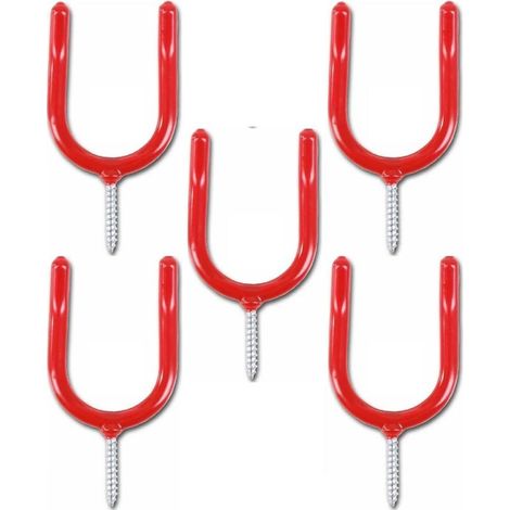 Crochet de rangement robuste pour outils de garage, vis pour atelier/jardin/abri de jardin/porte-pelle de garage, couleur rouge (lot de 5)