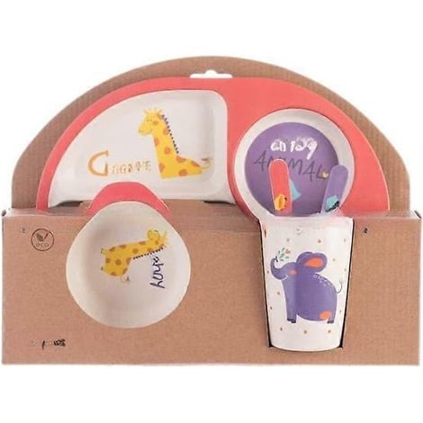 Service de table créatif pour enfants en fibre de bambou, ensemble de cinq pièces pour les enfants d'âge préscolaire. Motif éléphant rectangulaire. Motif éléphant rectangulaire. Éléphant