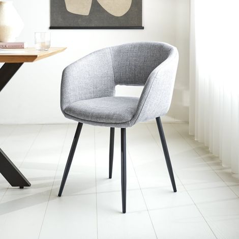 Chaise de salle à manger scandinave gris clair en tissu en forme (1/5)
