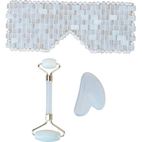 Lot 3 pierres de jade massées, coussin oeil tressé main, planche Gua Sha anti-fatigue visage, rouleau facial relaxation. (1/5)