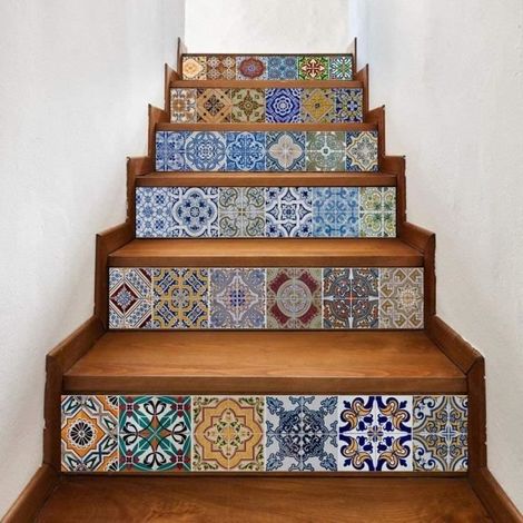 Papier Peint de carrelage, WOVTE Stickers Carrelage Dosseret, Stickers Mural DIY Pour Escaliers - Décor -18x100 cmx 6Pcs (1/4)