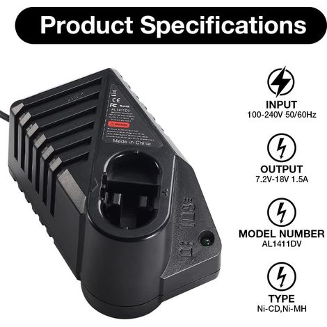 AL1411DV 7,2V 18V 1,5 A Ni-CD Ni-MH Chargeur de Batterie pour Outils électriques Perceuse électrique GSR14.4 GSR12 GSR9.6 GSR7.2 Batterie, Compatible avec Bosch BAT120 BAT038 BAT048 BAT043 Batterie (1/4)