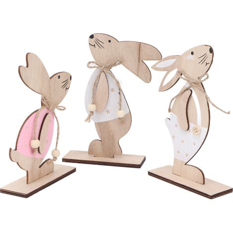 Décoration Lapin de Pâques en Bois - Ornement Fête pour Cadeau de Célébration (1/5)