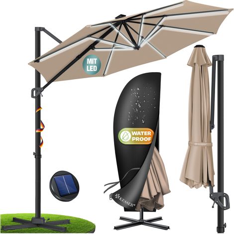 KESSER® Ombrellone braccio SUN XL Ø330 cm, UV50+ - Talpa, con LED (1/5)