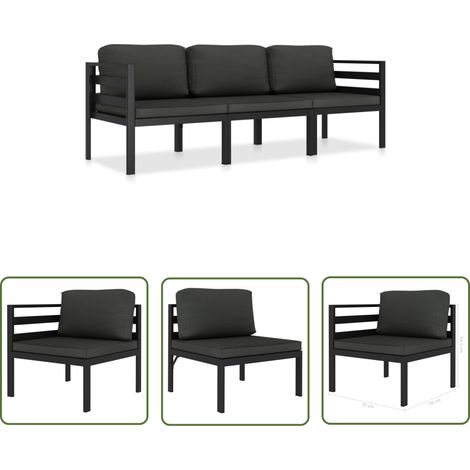 Salon de jardin 3 pcs avec coussins Aluminium Anthracite (1/5)