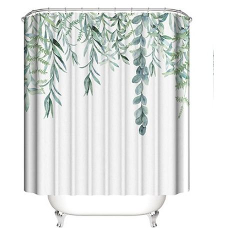 Rideau de douche 1 pièce, motif feuilles vertes et eucalyptus. (1/4)