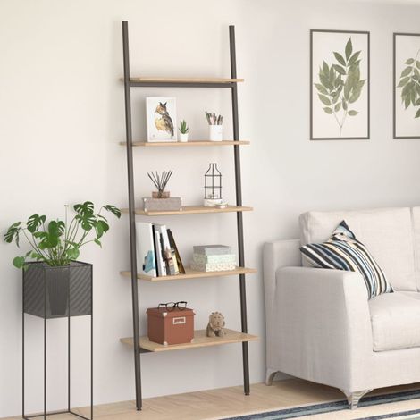Étagère inclinée à 5 niveaux Marron clair et noir 64x34x185,5cm vidaXL