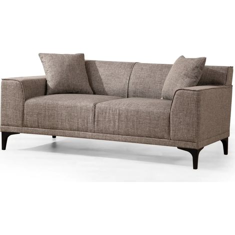 Canapé droit 2 places en tissu marron avec 2 coussin Tivano 163cm (1/5)