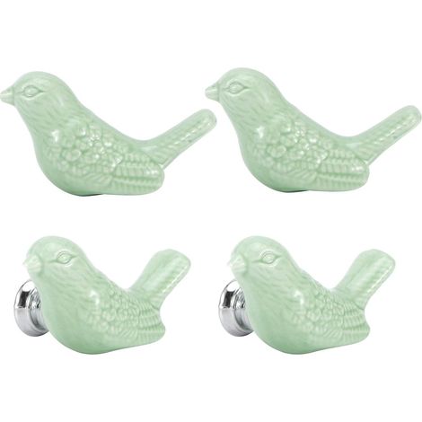 Juego de 4 pomos de cerámica con forma de pájaro para tiradores de puertas, cajones y armarios (para proyectos de bricolaje) - Accesorios para muebles, pomos para muebles de cocina (verde) (1/4)