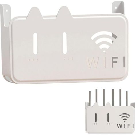 Lablanc – Boîte de rangement murale pour routeur WiFi – Conception creuse pour dissipation chaleur – Installation facile sans marquage – Blanc (1/5)
