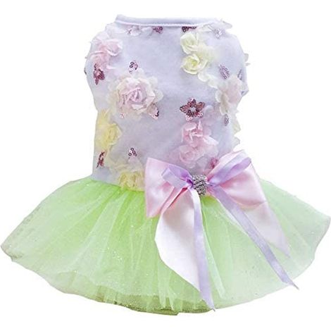 1 robe pour chien, jupe pour chiot, dentelle à pois fleuris et pailletés, avec nœud papillon, pour petits chiens et chats (1/5)